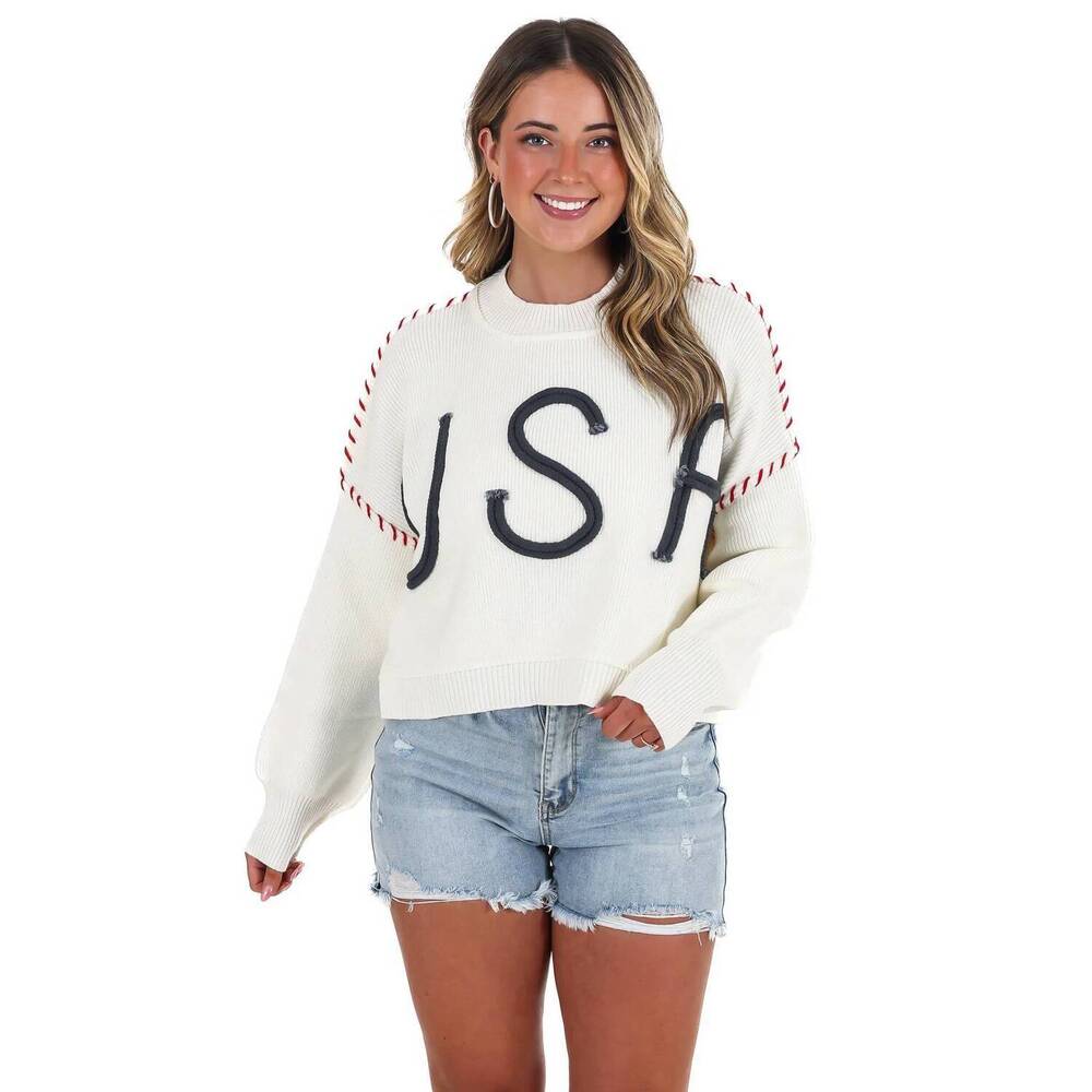 NEW MIOU MUSE american babe usa long sleeve sweater in off white